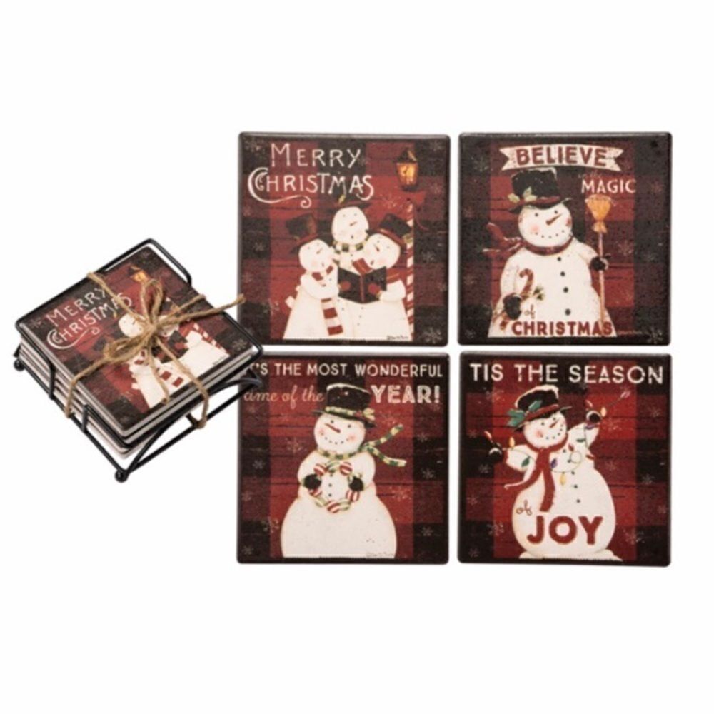 Snowman Coaster Set Christmas Holiday Decoration Primitives by Kathy NWT
